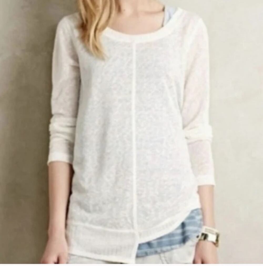 Anthropologie Akemi + Kin Ezri Asymmetrical Tunic Womens Large Ivory Burnout Top